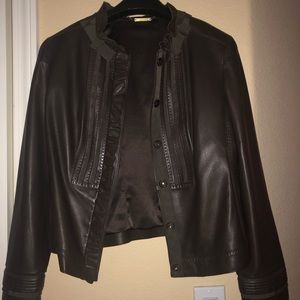 Elie Tahari lambskin ruffled jacket